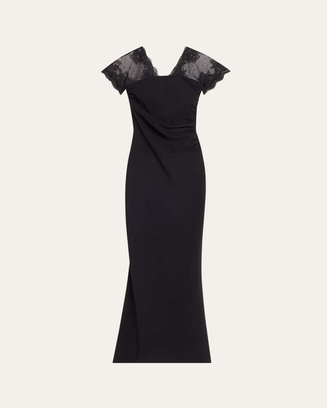 Genic Ruched Lace-Embellished Mermaid Gown